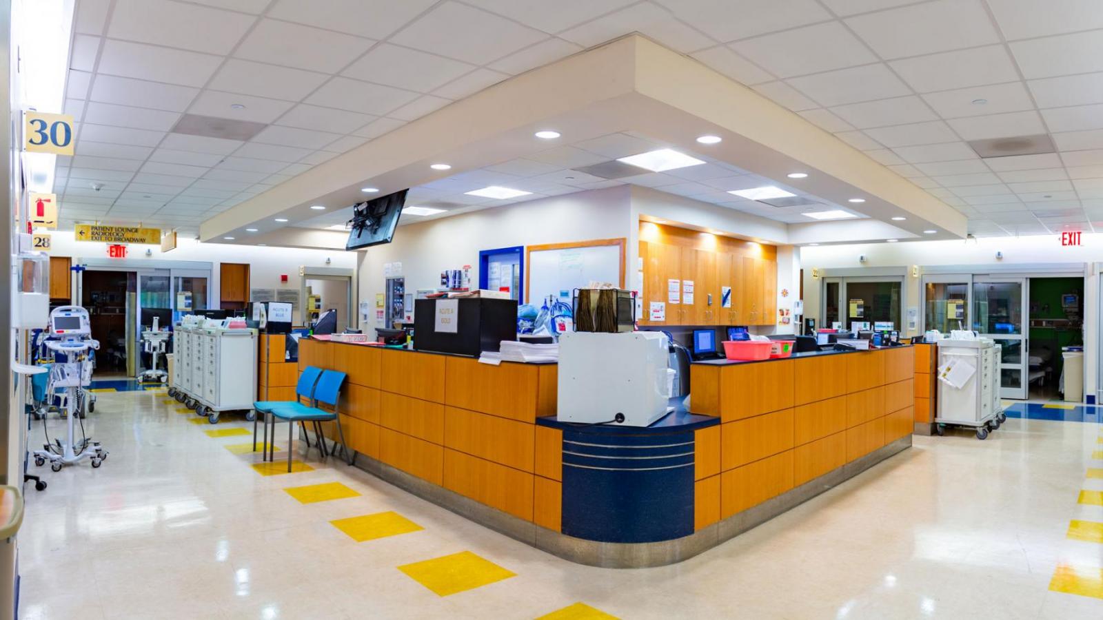 A nursing station on the acute side of the Pediatric Emergency Department